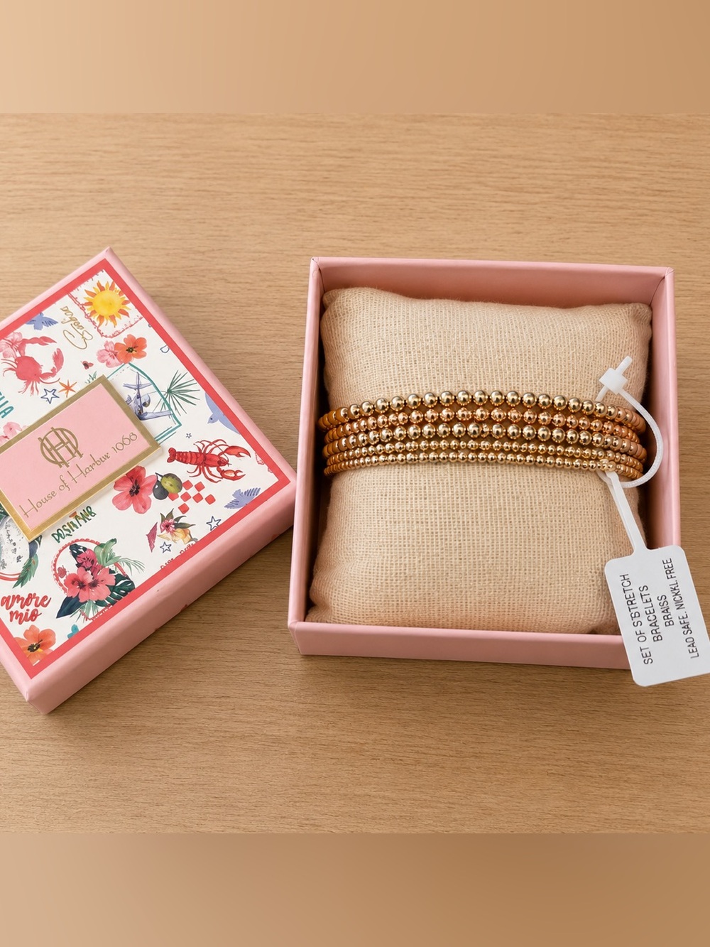 House of Harlow 1960 Gold Stretch Beaded Bracelet Set of 5
